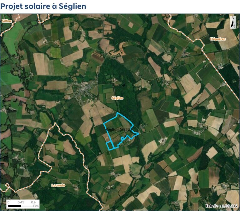 en bleu : la zone étudiée pour un potentiel projet agrivoltaïque